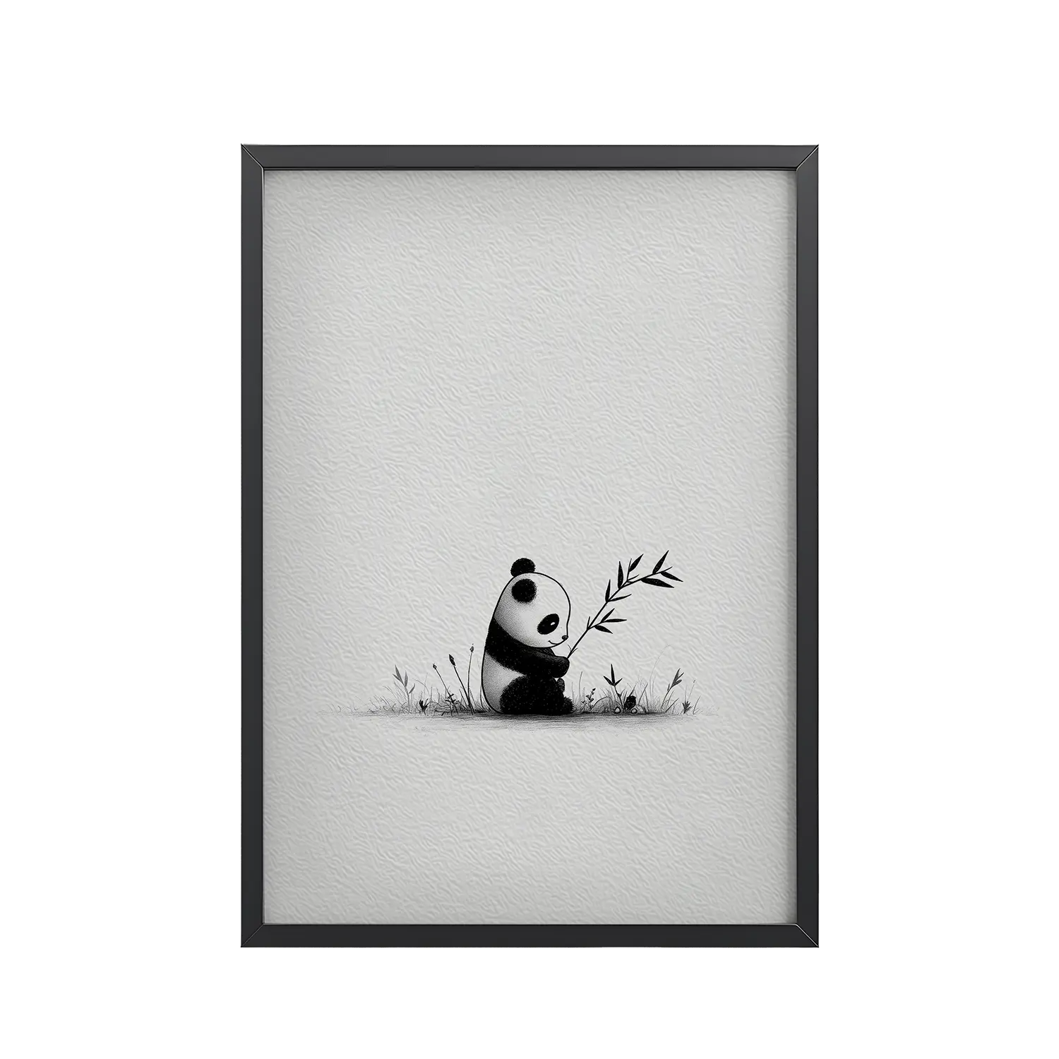 Tiny Bamboo Moment — Minimal Panda Cub with Bamboo Wall Decor — Framed Poster
