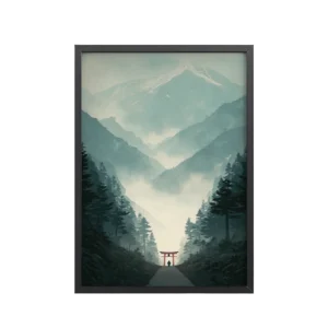 Torii Between the Mountains – Ukiyo-e Wall Art Print – Framed Poster