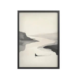 Tranquil River Flow — Minimal Ink Landscape Wall Decor — Framed Poster
