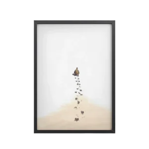 Turtle Trail — Tiny Turtle with Long Footprint Path Wall Decor — Framed Poster