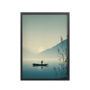 Twilight Fisherman — Zen Lake Landscape Wall Art — Framed Poster
