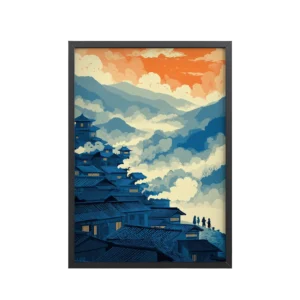 Twilight Over Hillside Village – Ukiyo-e Wall Art Print – Framed Poster