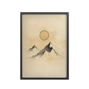 Twin Peaks and Silent Sun — Minimal Ink Mountain Study Landscape Art — Framed Poster
