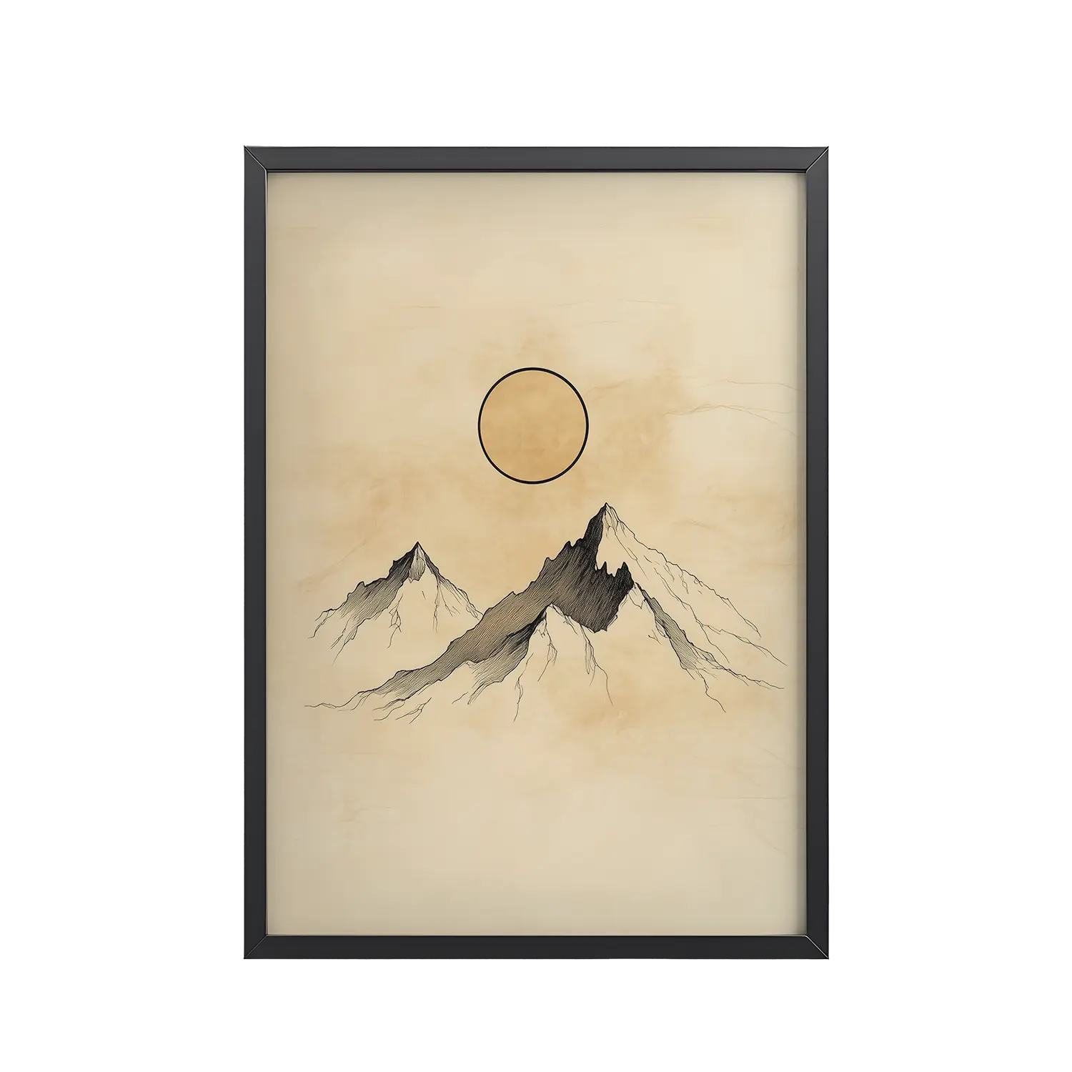 Twin Peaks and Silent Sun — Minimal Ink Mountain Study Landscape Art — Framed Poster