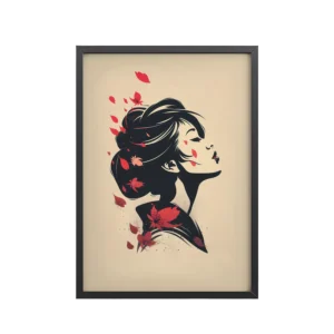 Blossoms in the Wind — Japandi Geisha Minimal Wall Art — Framed Poster