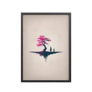 Under the Sakura Duel — Minimalist Pink Japandi Wall Art — Framed Poster