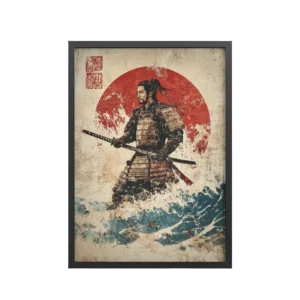 Vintage Samurai – Rising Sun Japandi Samurai Warrior Minimal Japanese Decor – Framed Poster