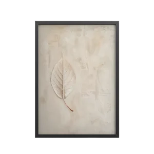 Wabi-Sabi Leaf II — Neutral Textured Botanical Wall Art — Framed Poster