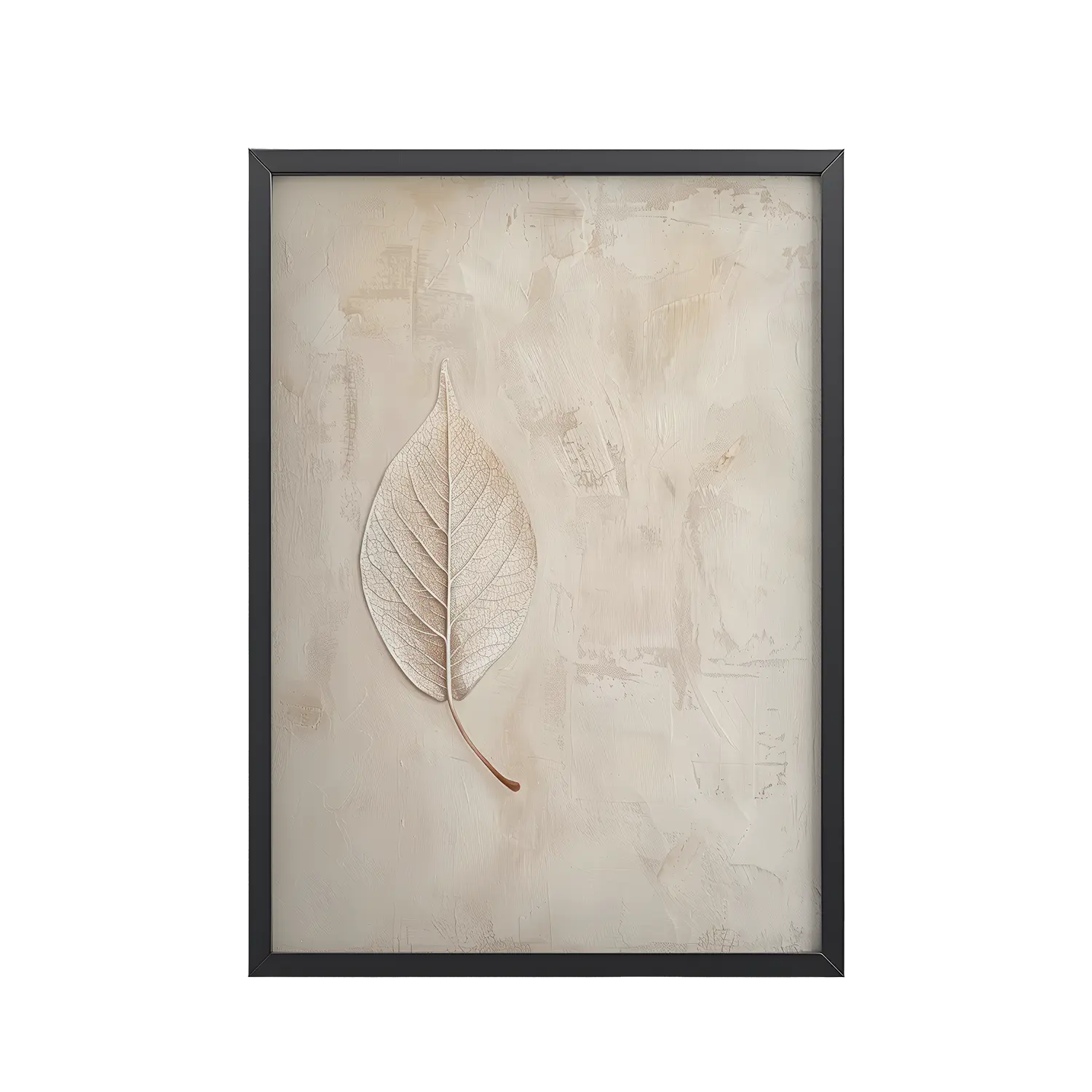 Wabi-Sabi Leaf II — Neutral Textured Botanical Wall Art — Framed Poster