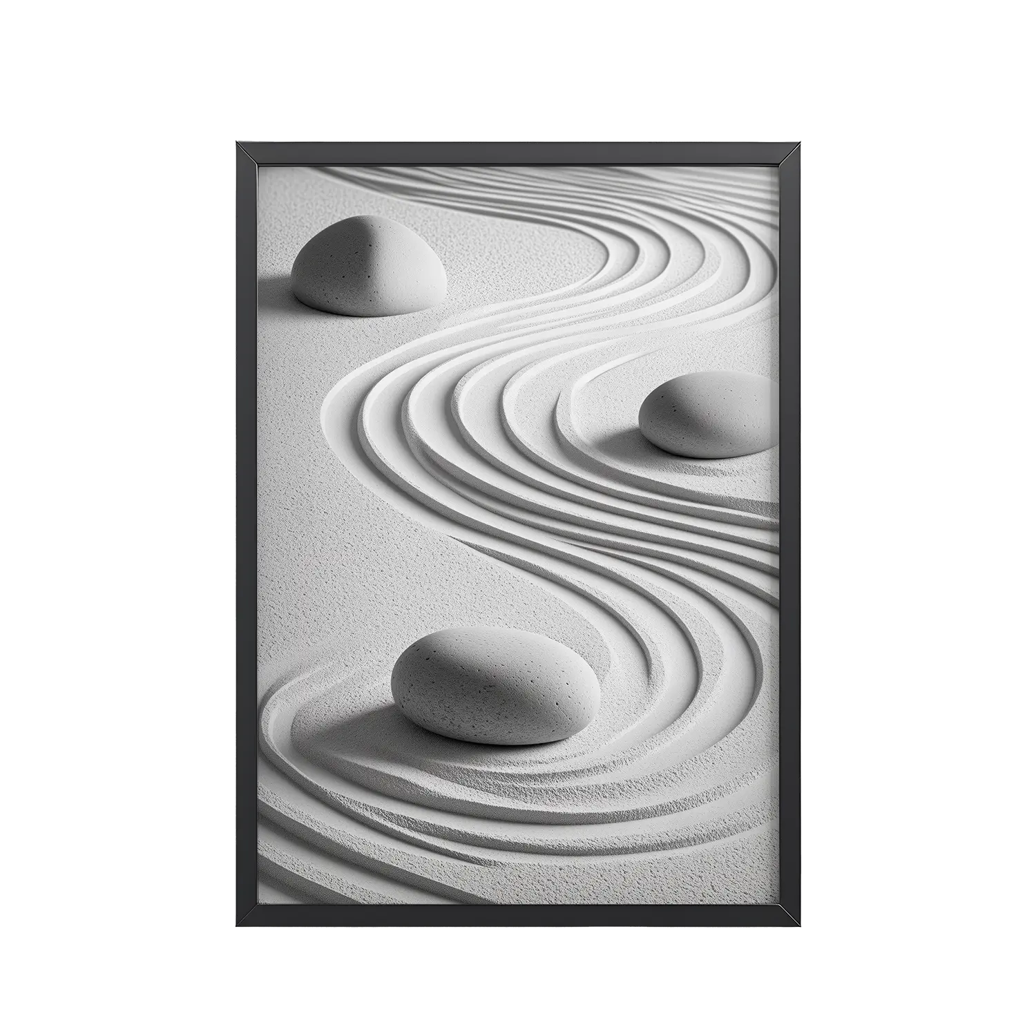 Wabi-Sabi Zen Garden – White Stones & Raked Sand Minimal Art – Framed Poster