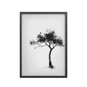 Whispers of the Ink Tree — Sumi-e Minimal Landscape Wall Art — Framed Poster