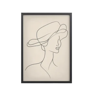 Woman in the Wind — Minimal Line Art Portrait Wall Art — Framed Poster