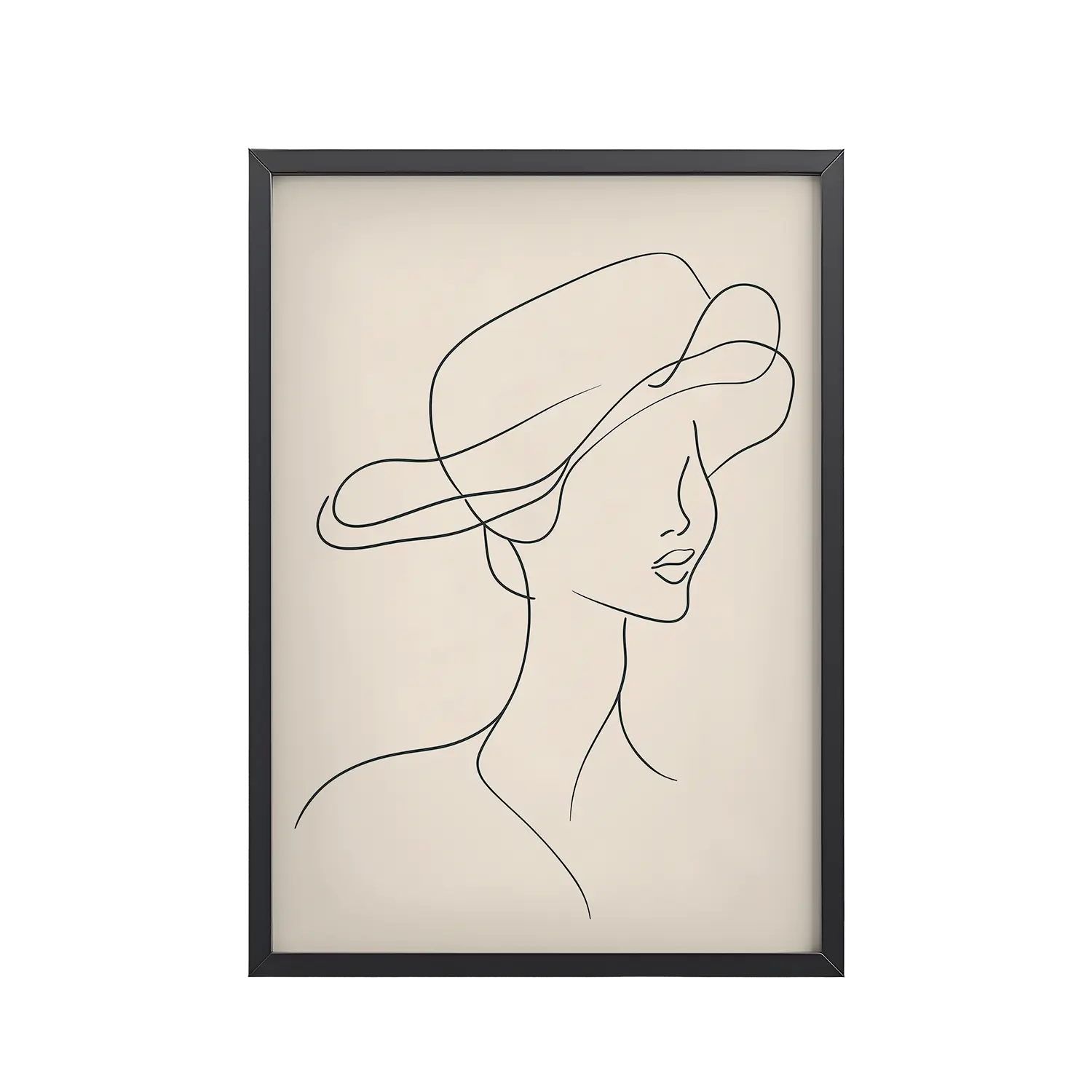 Woman in the Wind — Minimal Line Art Portrait Wall Art — Framed Poster