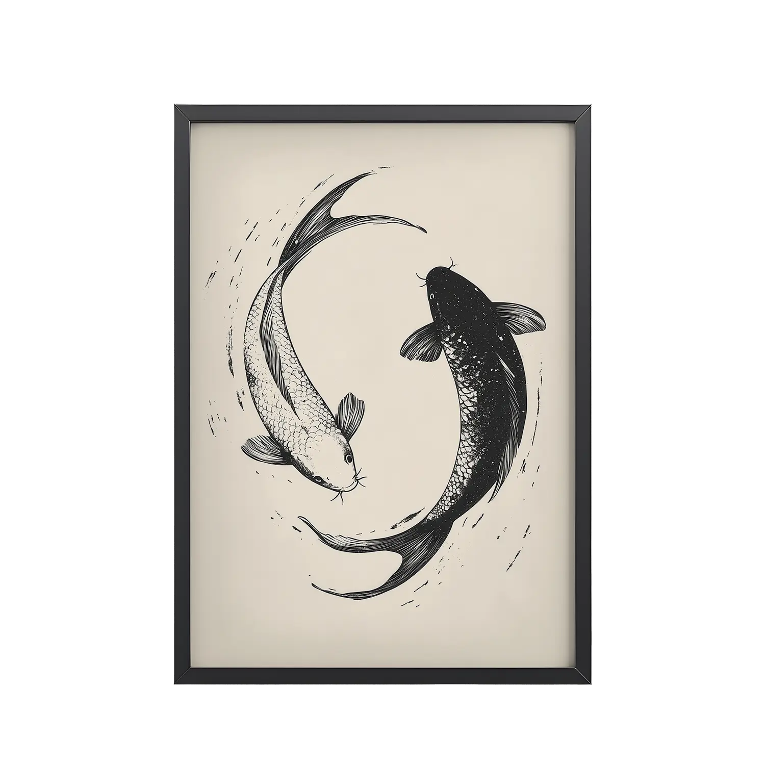 Yin and Yang Koi Flow — Minimal Ink Koi Art — Framed Poster