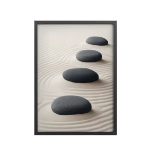 Zen Balance – Charcoal Stones on Sand Minimal Wall Art – Framed Poster