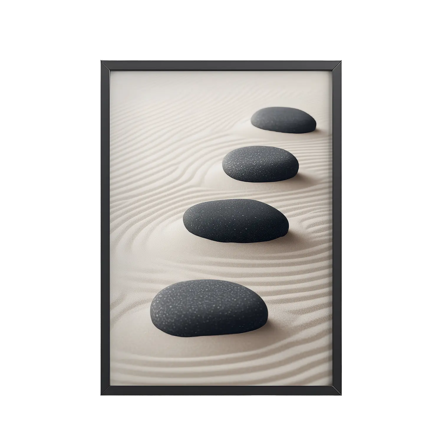 Zen Balance – Charcoal Stones on Sand Minimal Wall Art – Framed Poster