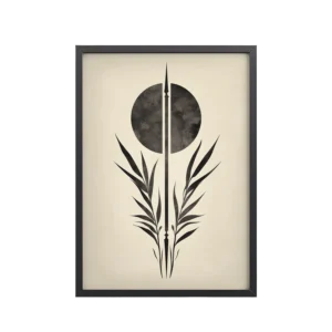 Zen Botanical Emblem — Minimal Botanical Ink Wall Art — Framed Poster