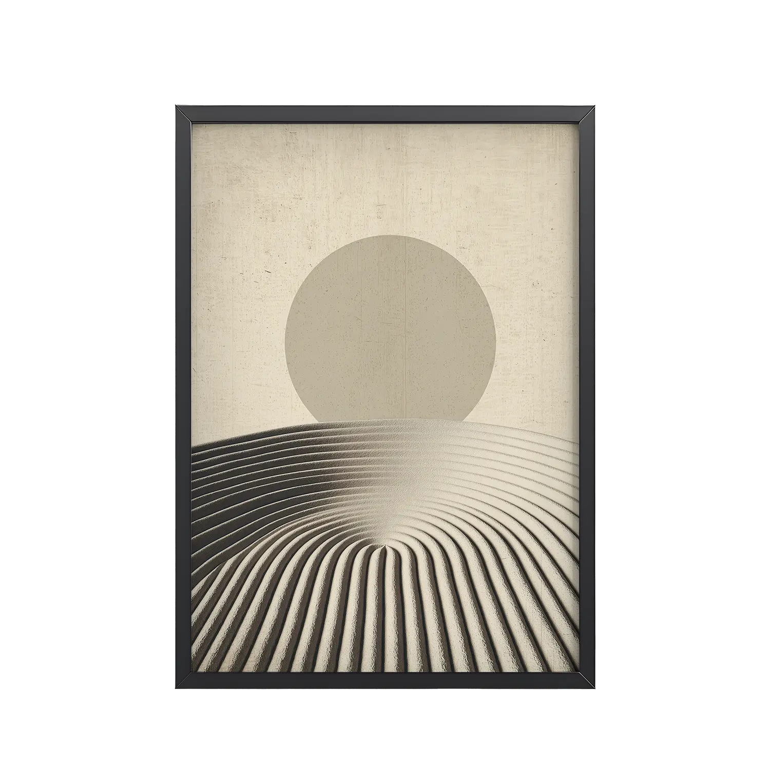 Zen Dune Sun – Raked Sand Dunes with Minimal Sun Wall Art – Framed Poster