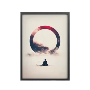 Zen Enso Horizon – Meditative Landscape with Circle Wall Art – Framed Poster