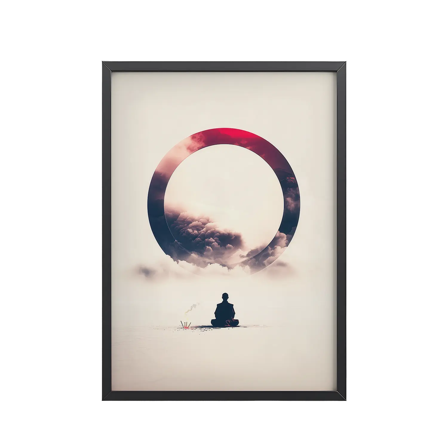 Zen Enso Horizon – Meditative Landscape with Circle Wall Art – Framed Poster