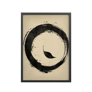 Zen Enso – Harmony Within a Leaf Brush Circle Wall Art – Framed Poster