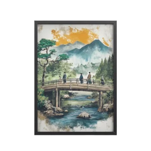 Bridge to the Highlands – Ukiyo-e Mountain Bridge Wall Art – Framed Poster