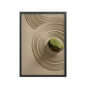 Zen Garden Harmony – Moss Stone I Minimal Wall Art – Framed Poster