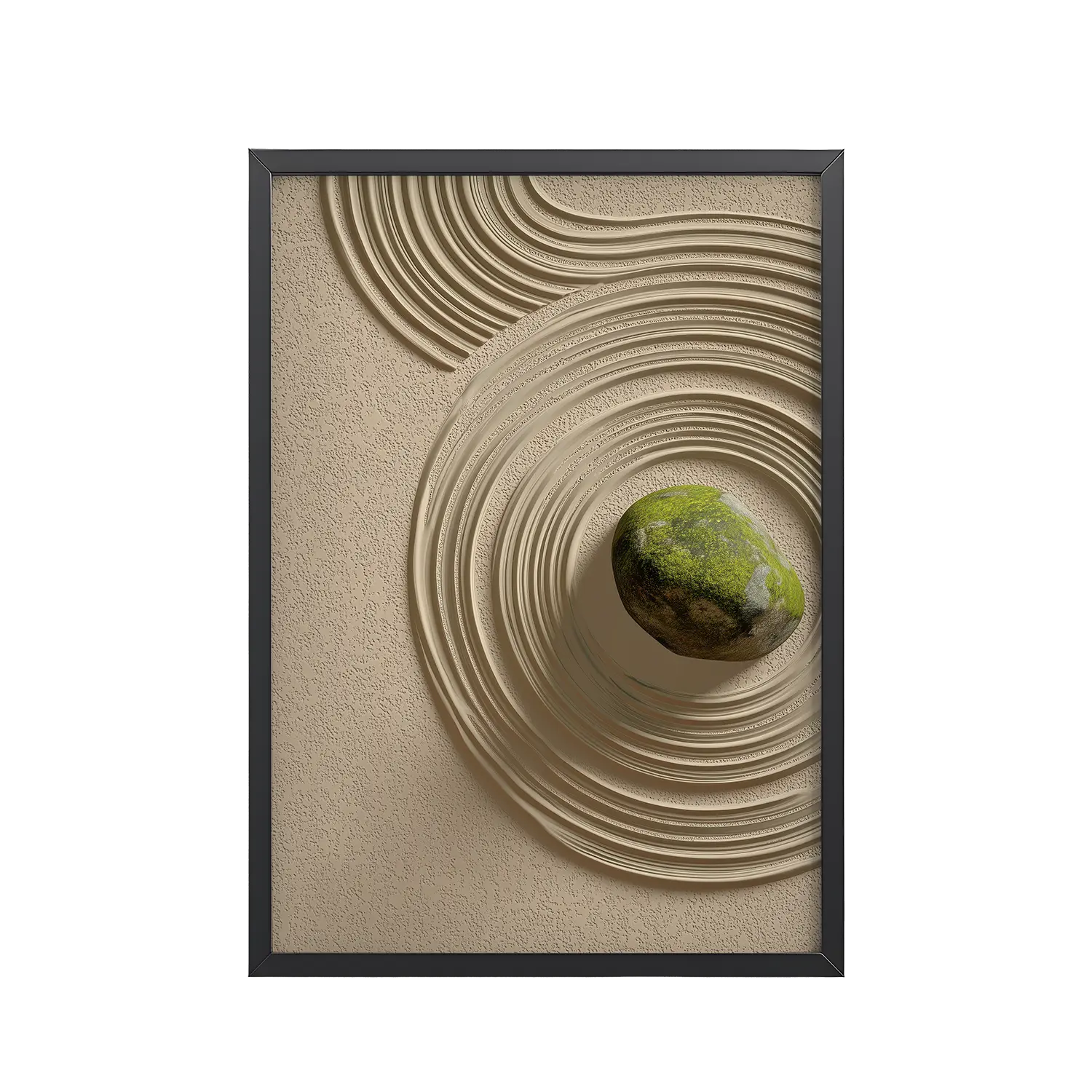 Zen Garden Harmony – Moss Stone I Minimal Wall Art – Framed Poster