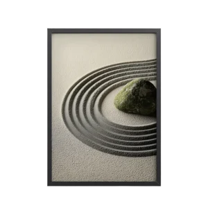 Zen Garden Harmony – Moss Stone II Minimal Wall Art – Framed Poster