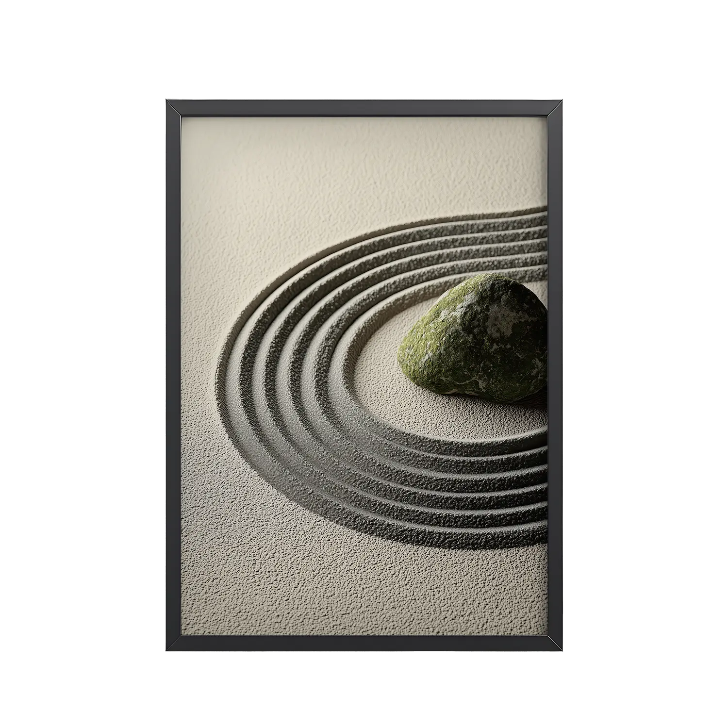 Zen Garden Harmony – Moss Stone II Minimal Wall Art – Framed Poster