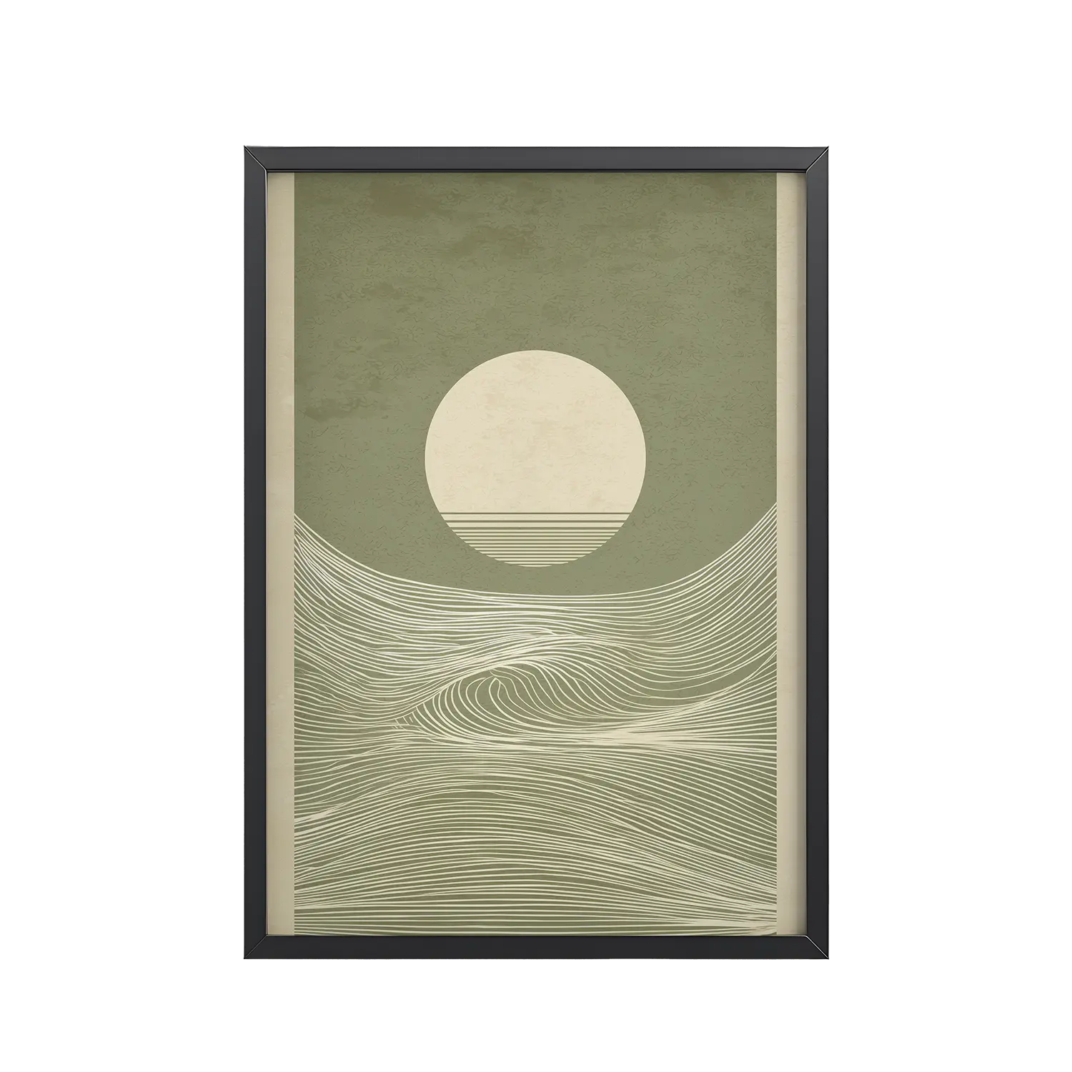 Zen Horizon Waves — Minimal Sunset Landscape Wall Decor — Framed Poster