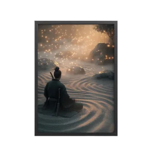 Zen Samurai – Fireflies in Zen Garden Japandi Samurai Wall Art – Framed Poster