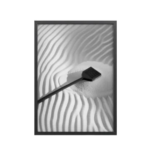 Zen Sand Rake – Minimal Monochrome Ripples Wall Art – Framed Poster
