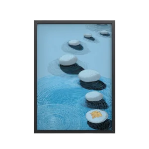 Zen Steps and Maple Calm – Tranquil Blue Stepping Stones Wall Art – Framed Poster