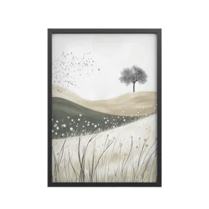 Still Horizons — Neutral Minimalist Landscape Wall Art — Framed Poster