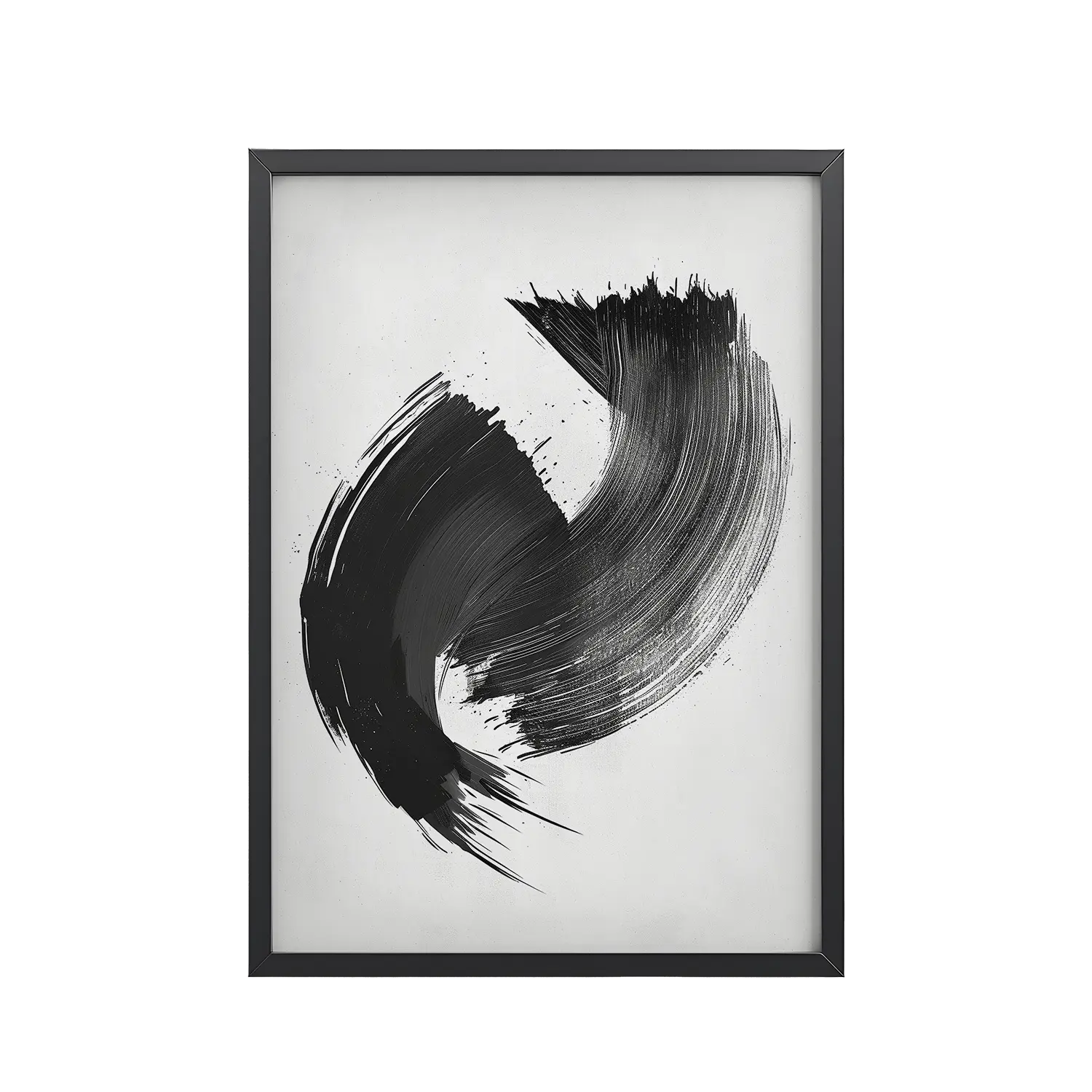 Brushstroke Swirl — Zen Sumi-e Ink Abstract Wall Decor — Framed Poster