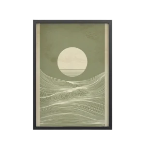 Calm Currents and Rising Light — Minimalist Sun With Landscape Lines Wall Art — Framed Poster