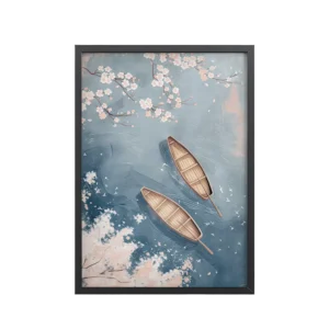 Cherry Blossom Drifting — Sakura River Landscape Wall Art — Framed Poster