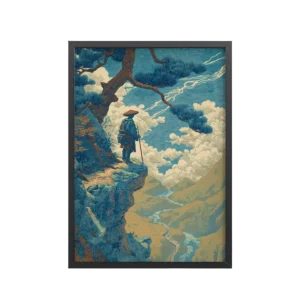 Cliff Wanderer II Hokusai – Ukiyo-e Mountain Vista Wall Art – Framed Poster