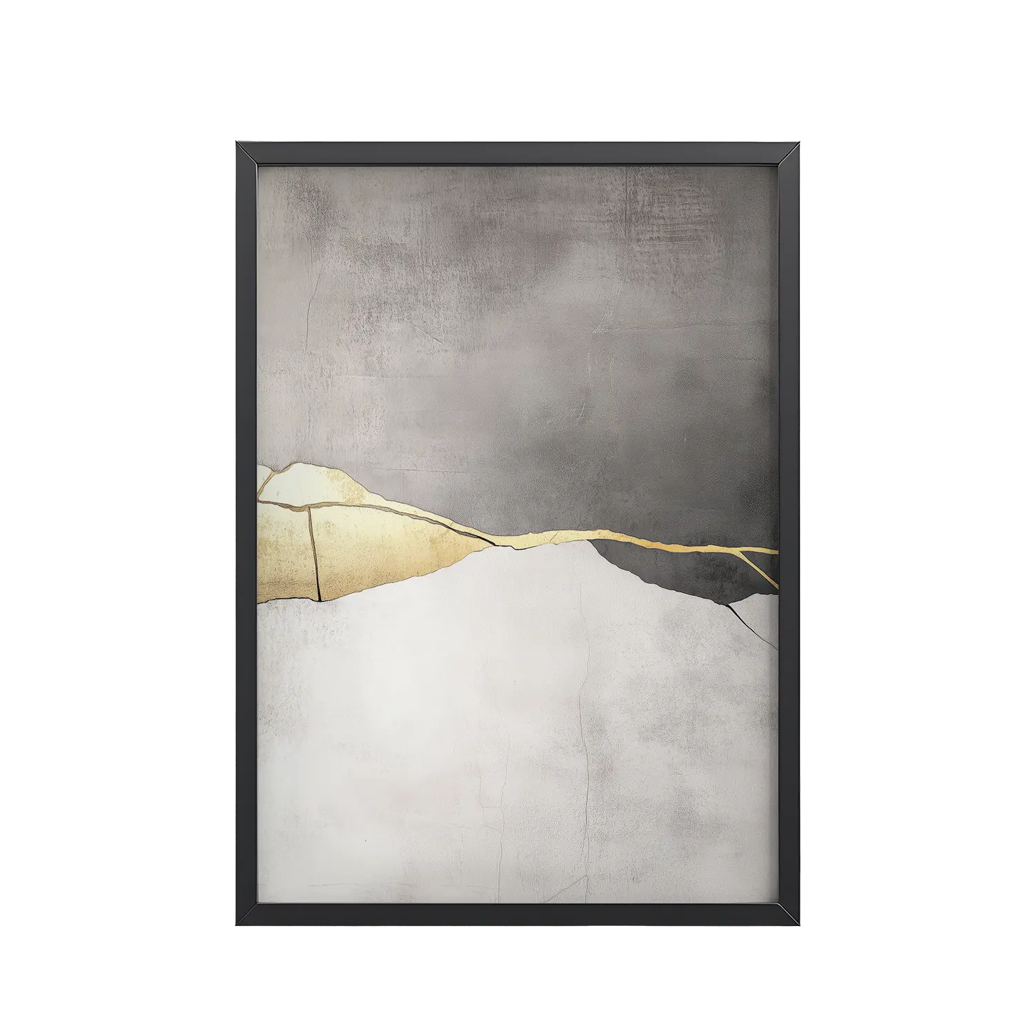 Cracked Harmony — Kintsugi Horizon Abstract with Gold Seam Wall Decor — Framed Poster