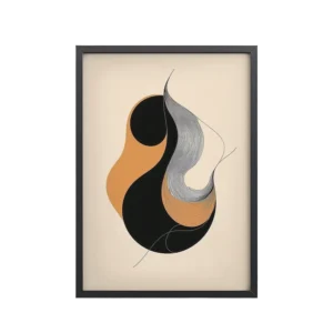 Abstract Flow Form — Minimal Abstract Black & Terracotta Wall Art — Framed Poster