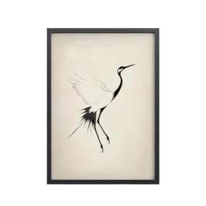 Crane of Still Winds — Red-Crowned Crane Minimal Ink Art — Framed Poster
