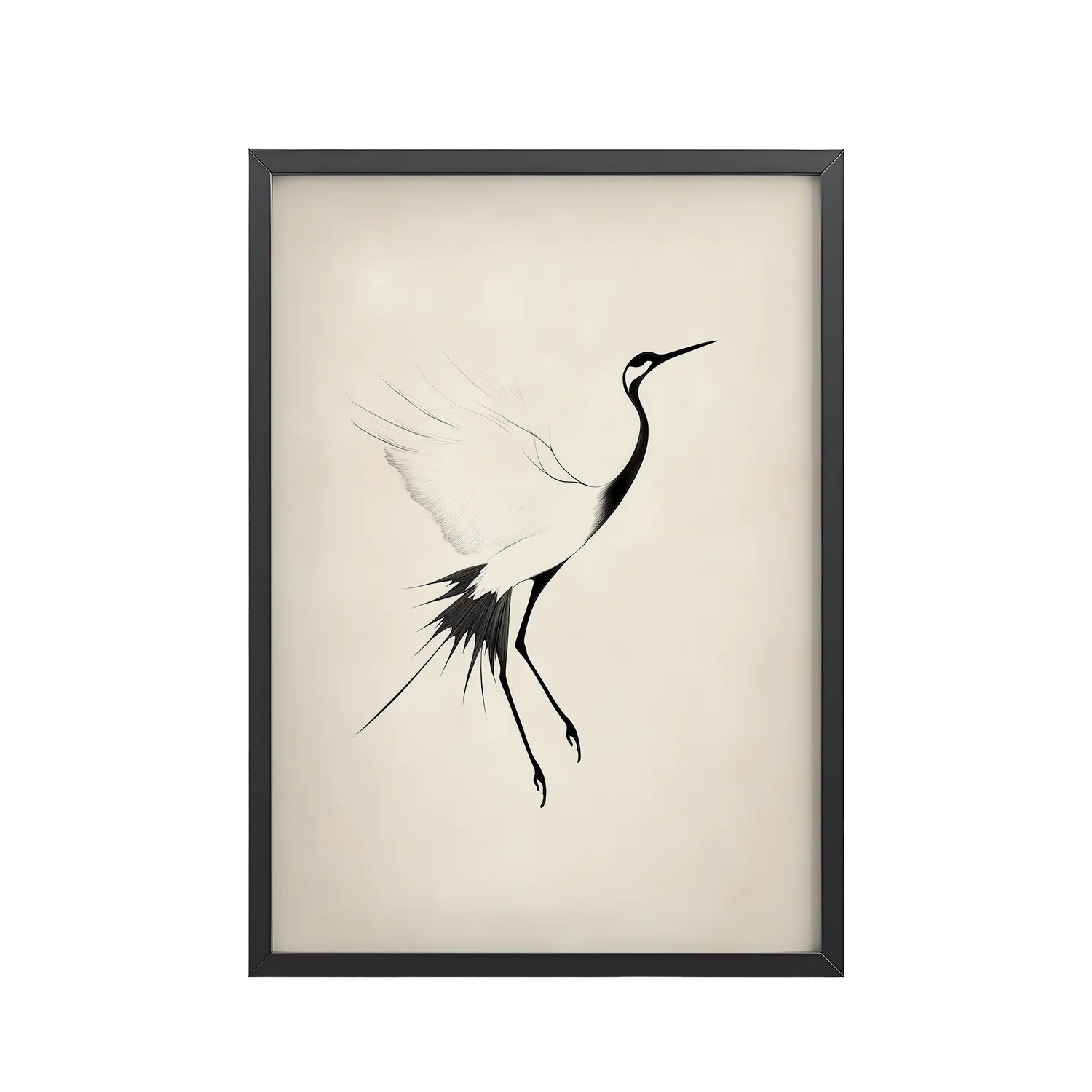 Crane of Still Winds — Red-Crowned Crane Minimal Ink Art — Framed Poster