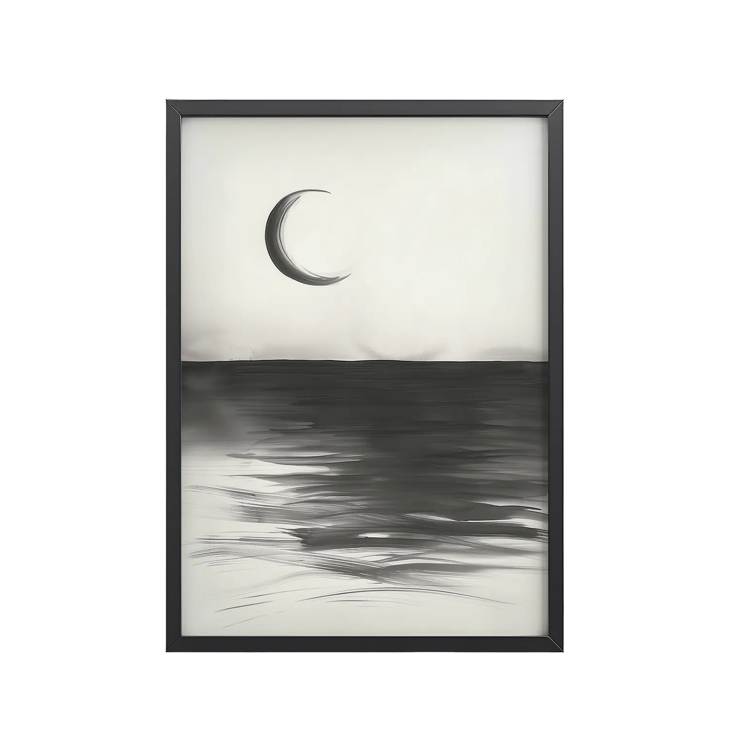 Crescent Reflections — Minimal Seascape Wall Decor — Framed Poster