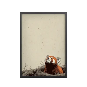 Red Panda in the Wind — Minimal Illustrated Animal Wall Art — Framed Poster