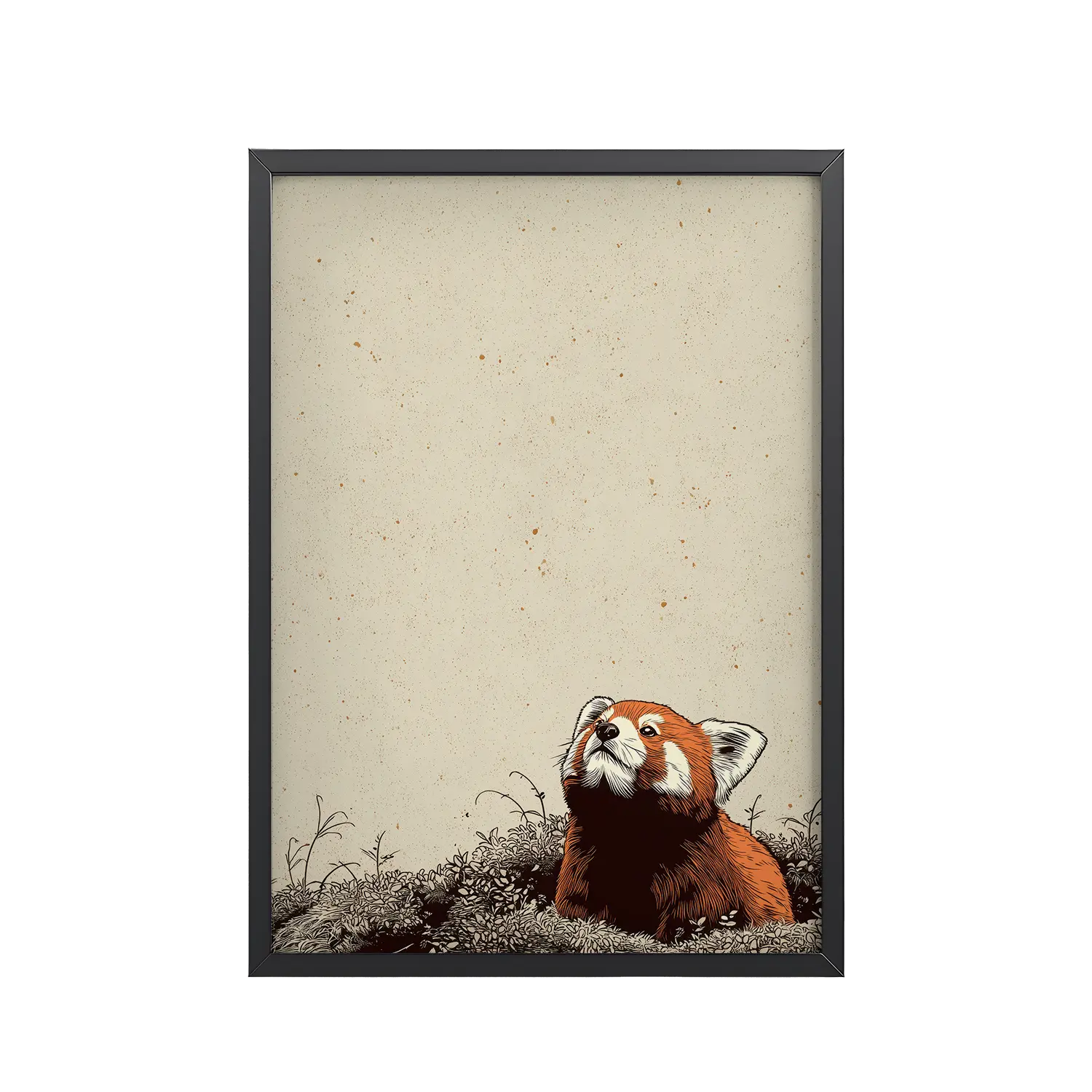 Red Panda in the Wind — Minimal Illustrated Animal Wall Art — Framed Poster