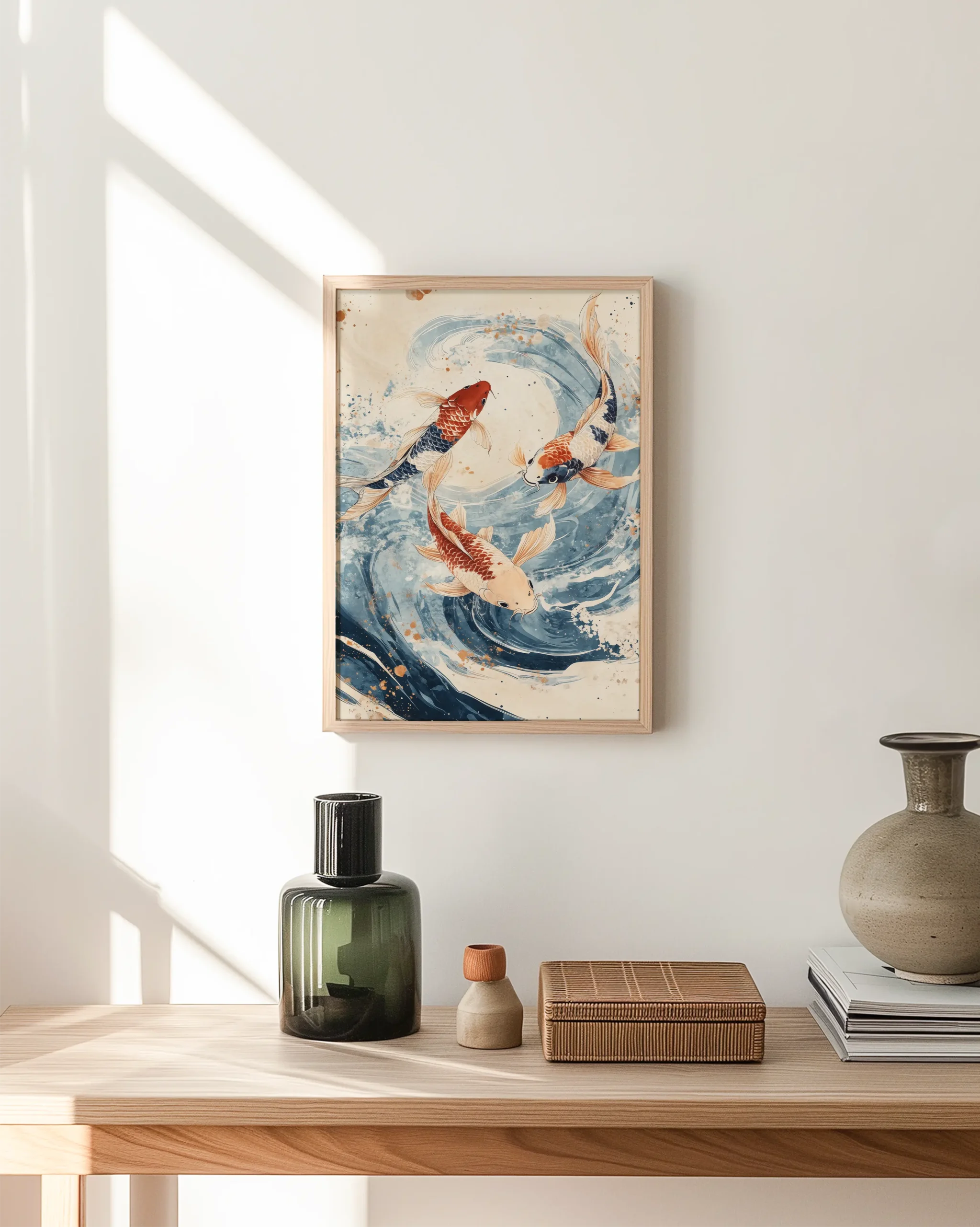 Dancing Koi Trio — Japanese Koi Wall Art — Framed Poster - Image 2