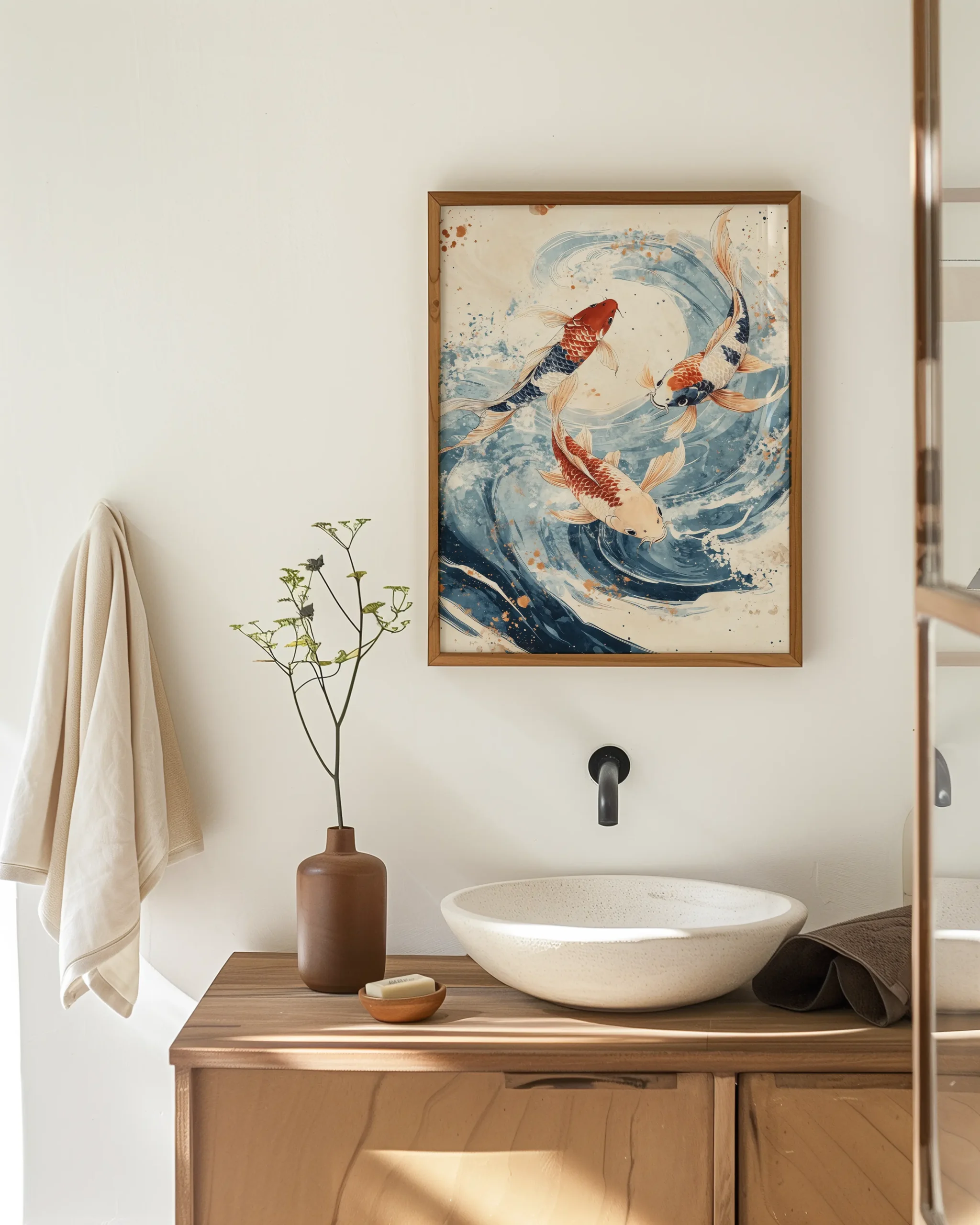 Dancing Koi Trio — Japanese Koi Wall Art — Framed Poster - Image 3
