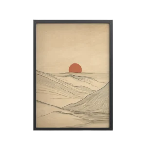 Desert Horizon — Japandi Desert Line Landscape Wall Art — Framed Poster