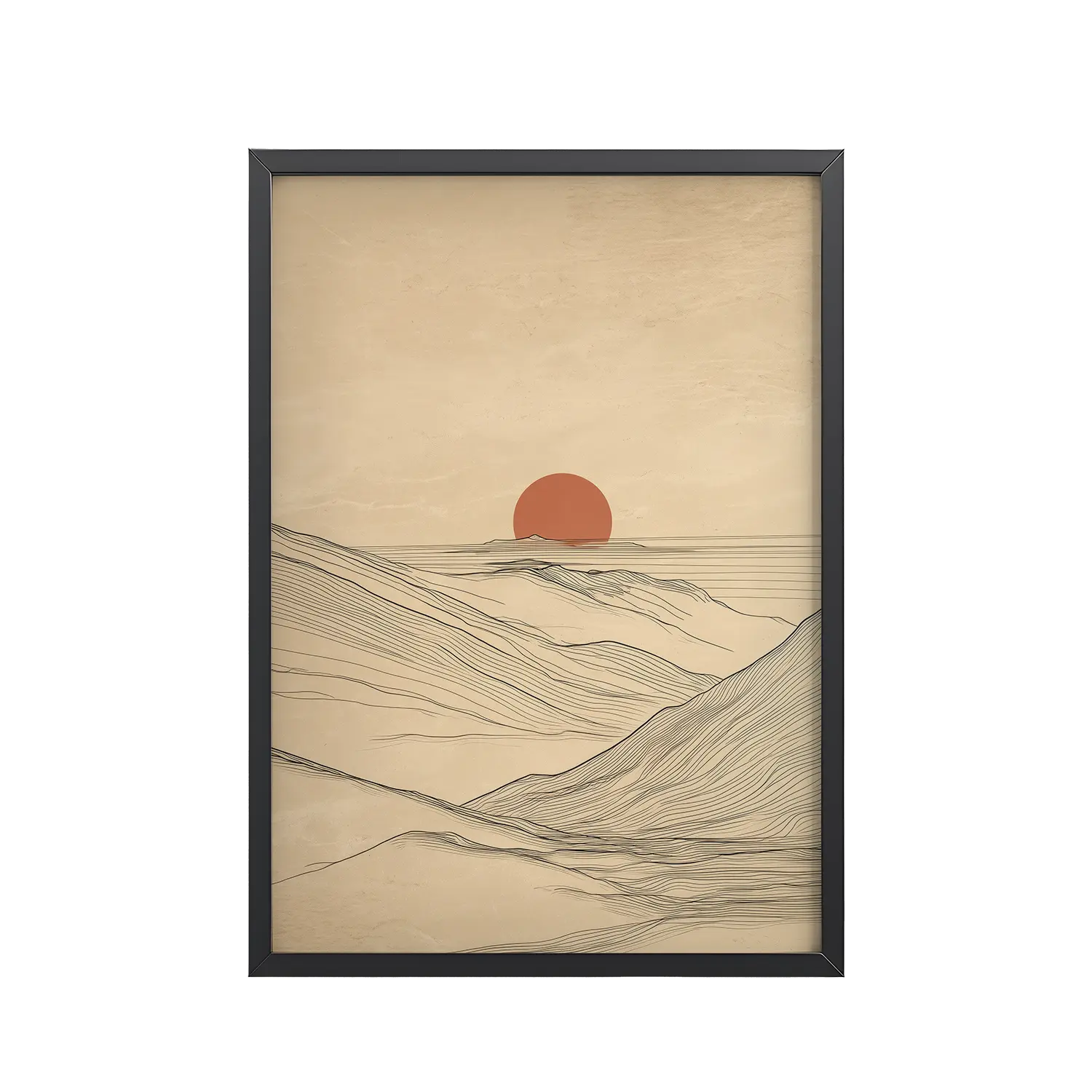 Desert Horizon — Japandi Desert Line Landscape Wall Art — Framed Poster